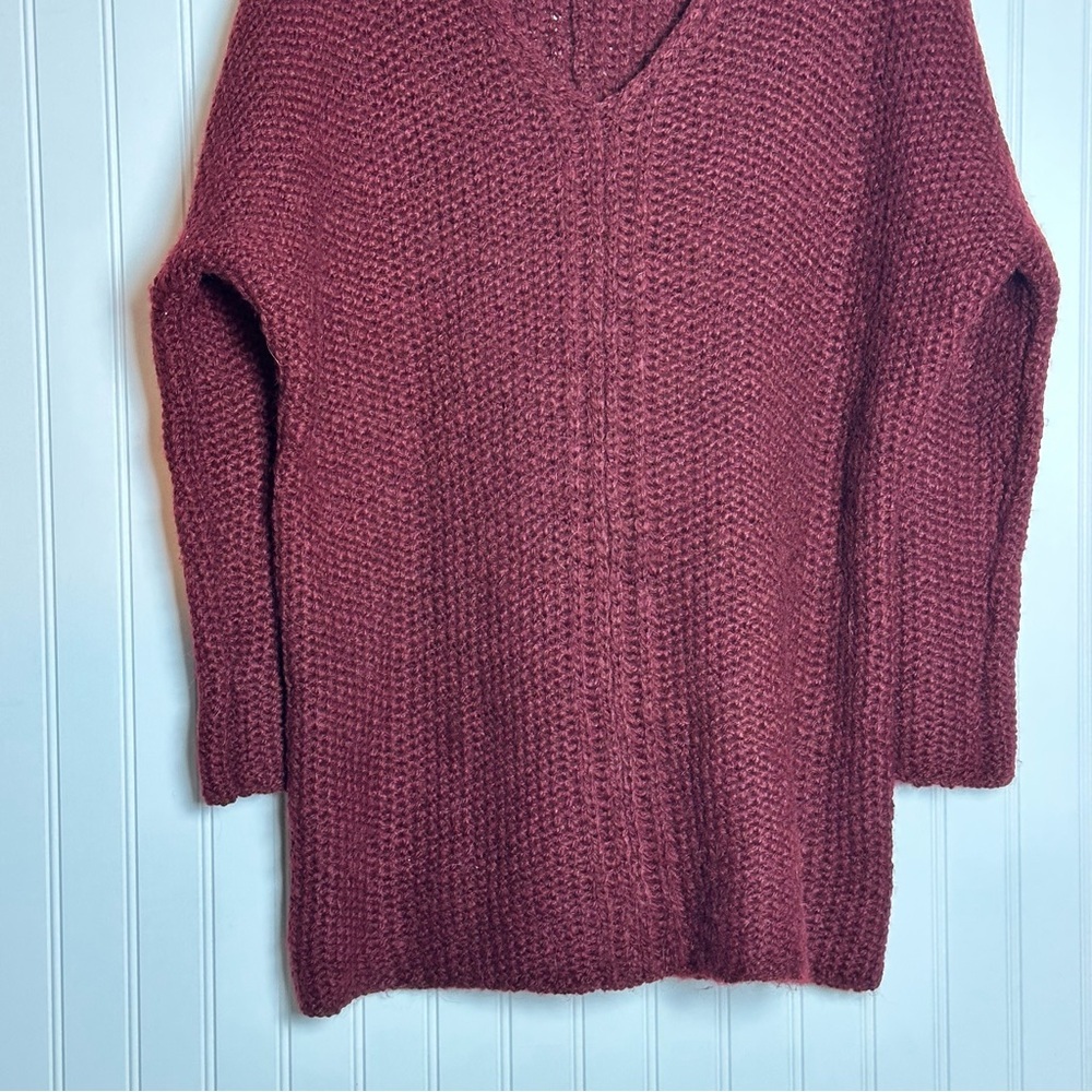 Anthropologie Moth Maroon Chunky Open Knit Oversized Alpaca Wool  Sweater - Picture 3 of 10